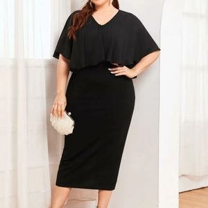 V neck Split Hem Cape Dress